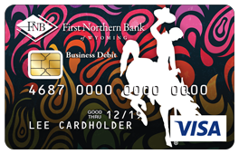 Multi-Colored Bucking Horse Debit Card Design in pinks, purples, reds, oranges and yellows